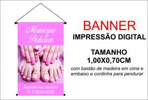 Banner 1,00x0,70  Manicure Lona Digital 100x70 4x0 Brilho bastão e cordinha Você nos envia seu telefone e colocamos no banner