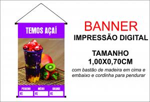 Banner 1,00x0,70  Temos Açai Lona Digital 100x70 4x0 Brilho bastão e cordinha 