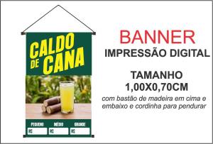 Banner 1,00x0,70  Temos Caldo de Cana Lona Digital 100x70 4x0 Brilho bastão e cordinha 