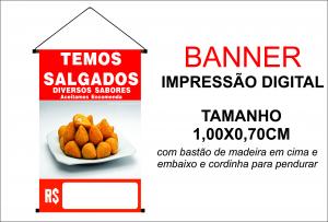 Banner 1,00x0,70  Temos Coxinha Lona Digital 100x70 4x0 Brilho bastão e cordinha 