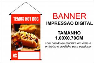 Banner 1,00x0,70  Temos Hot Dog Lona Digital 100x70 4x0 Brilho bastão e cordinha 