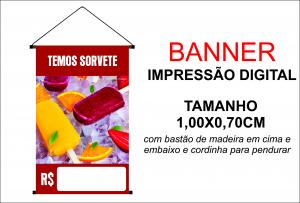 Banner 1,00x0,70  Temos Sorvete Lona Digital 100x70 4x0 Brilho bastão e cordinha 